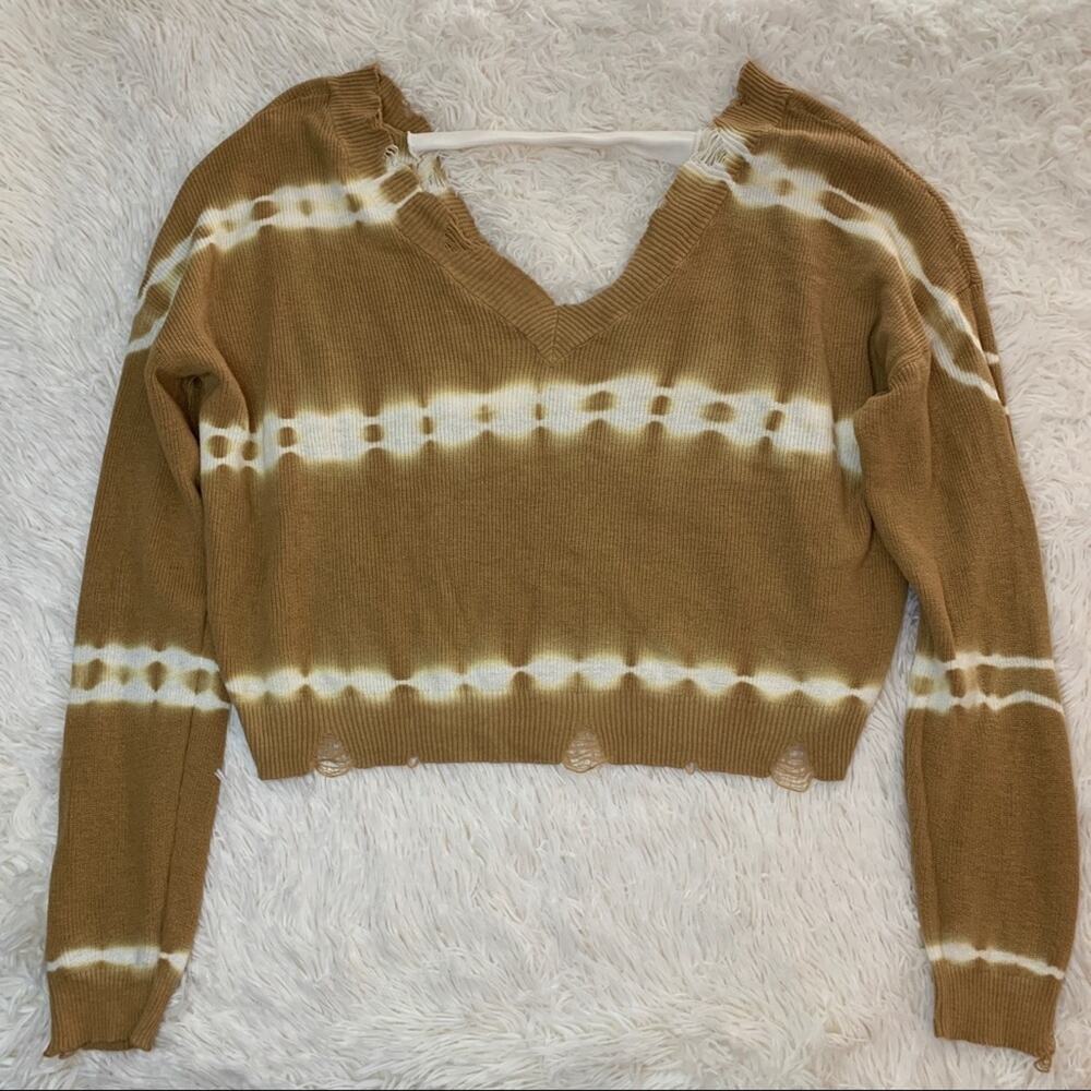 SKYLAR ROSE Gold Distressed Tie Dye Long Sleeve Sweater Large